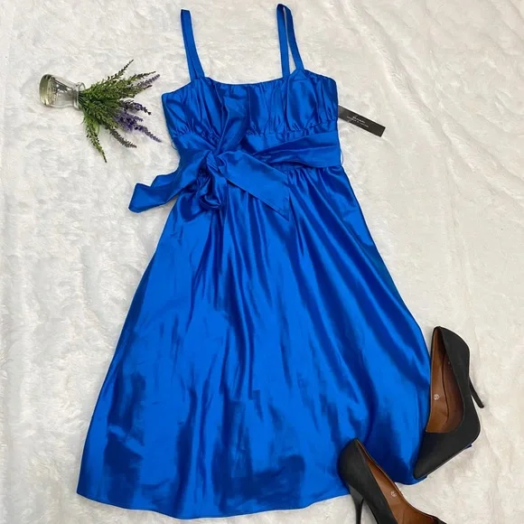 NEW Tahari ASL Sleeveless Blue Silk Cocktail Dress - Picture 2 of 8